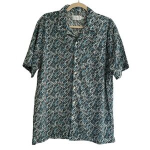 Onia Men's Blue and Black Patterned Casual Shirt